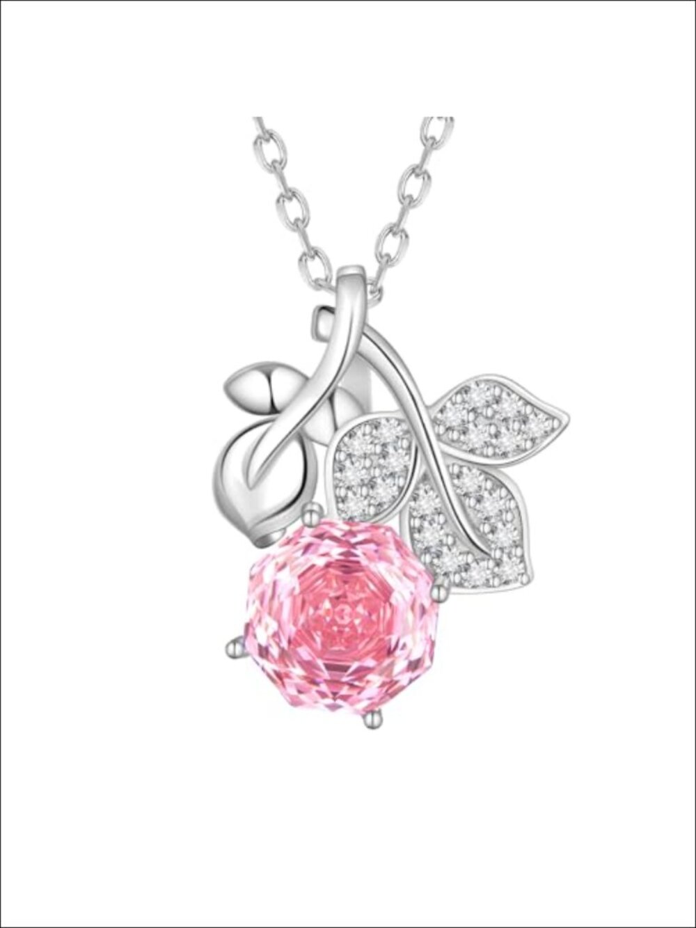 925 Sterling Silver Rose Birthstone Pendant Necklace 5A Cubic Zirconia Gift